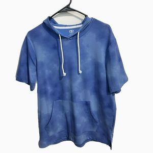 short sleeve hoodie jacket casual blue drawstring size M athletic